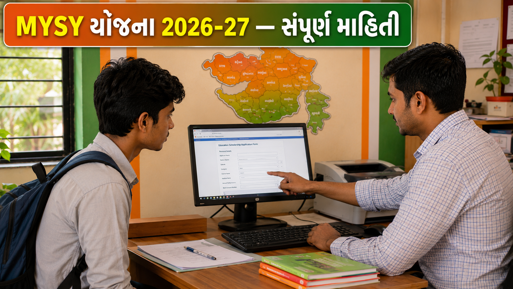 "MYSY યોજના હેઠળ વિદ્યાર્થી CSC સેન્ટર પર સ્કોલરશિપ અરજી કરાવી રહ્યો છે"